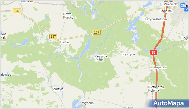 mapa Kęszyca Leśna, Kęszyca Leśna na mapie Targeo