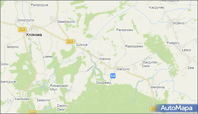 mapa Kłanino gmina Krokowa, Kłanino gmina Krokowa na mapie Targeo