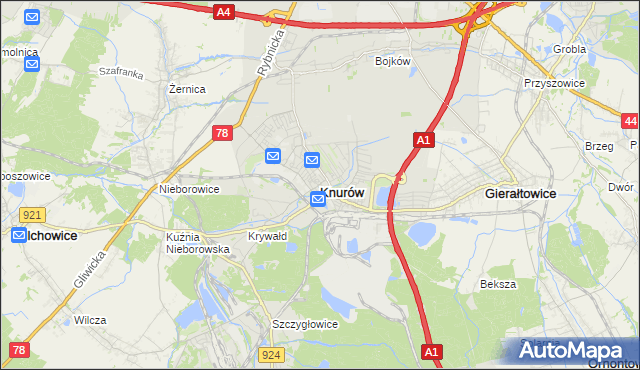 mapa Knurów powiat gliwicki, Knurów powiat gliwicki na mapie Targeo