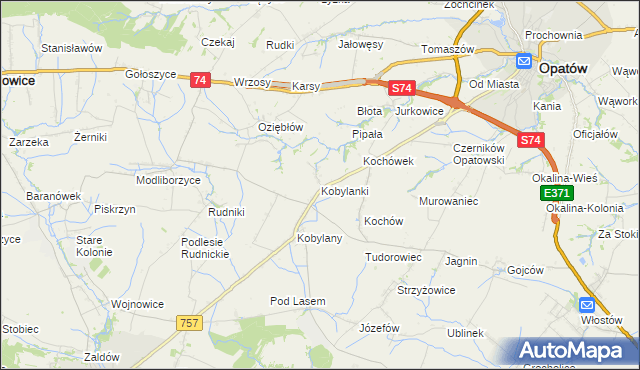 mapa Kobylanki gmina Opatów, Kobylanki gmina Opatów na mapie Targeo