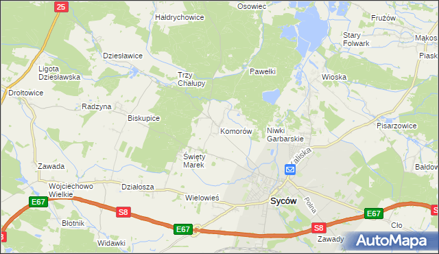 mapa Komorów gmina Syców, Komorów gmina Syców na mapie Targeo