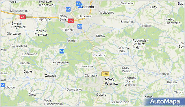 mapa Kopaliny gmina Nowy Wiśnicz, Kopaliny gmina Nowy Wiśnicz na mapie Targeo