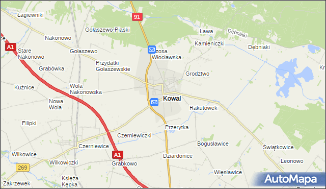 mapa Kowal, Kowal na mapie Targeo