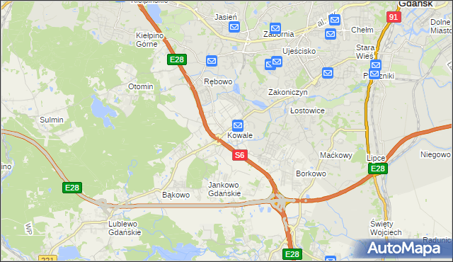 mapa Kowale gmina Kolbudy, Kowale gmina Kolbudy na mapie Targeo