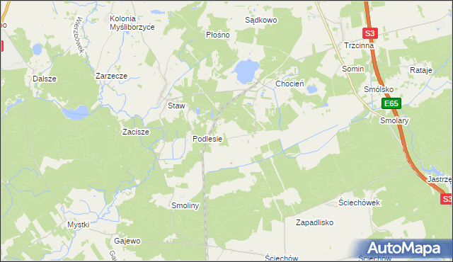 mapa Kozin gmina Lubiszyn, Kozin gmina Lubiszyn na mapie Targeo