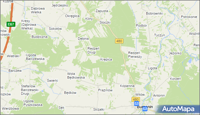 mapa Krępica gmina Burzenin, Krępica gmina Burzenin na mapie Targeo