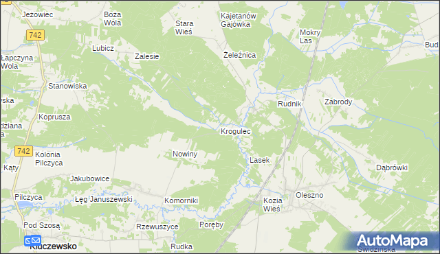 mapa Krogulec gmina Kluczewsko, Krogulec gmina Kluczewsko na mapie Targeo