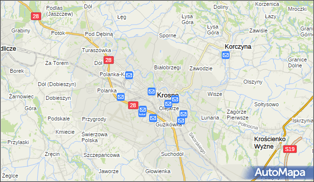 mapa Krosna, Krosno na mapie Targeo