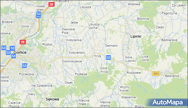 mapa Kryg, Kryg na mapie Targeo