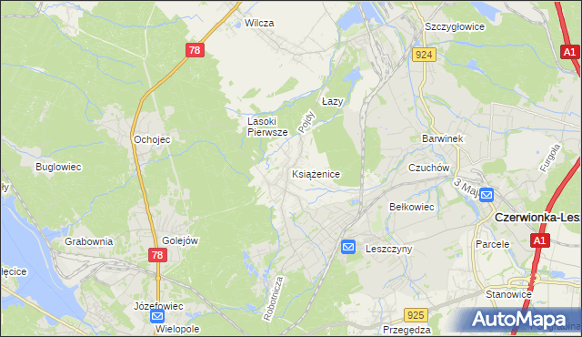 mapa Książenice gmina Czerwionka-Leszczyny, Książenice gmina Czerwionka-Leszczyny na mapie Targeo