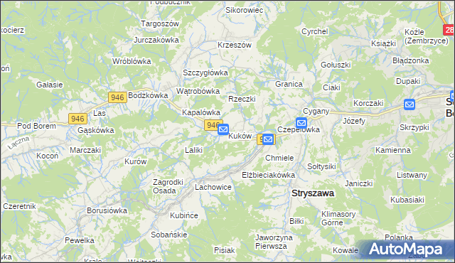 mapa Kuków gmina Stryszawa, Kuków gmina Stryszawa na mapie Targeo