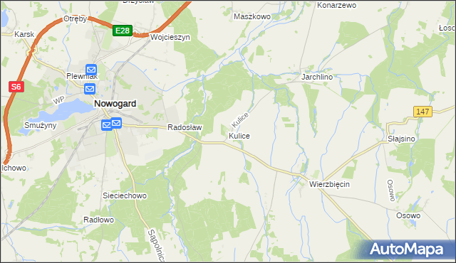 mapa Kulice gmina Nowogard, Kulice gmina Nowogard na mapie Targeo