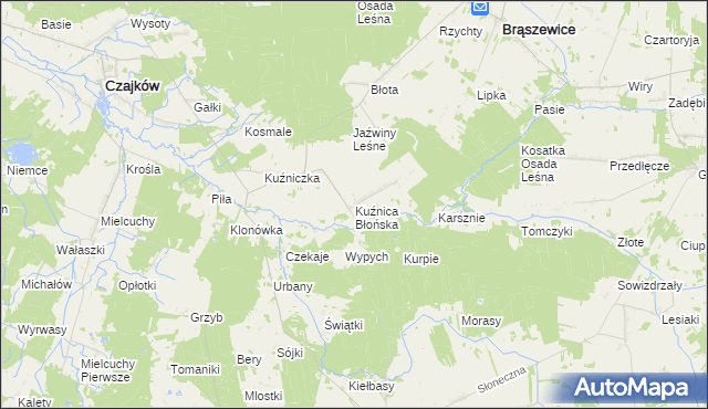 mapa Kuźnica Błońska, Kuźnica Błońska na mapie Targeo
