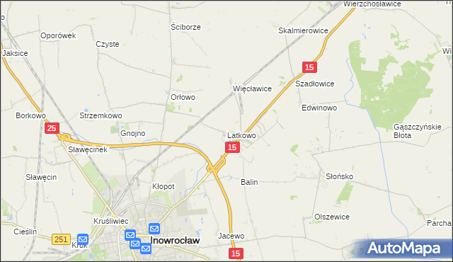 mapa Latkowo gmina Inowrocław, Latkowo gmina Inowrocław na mapie Targeo