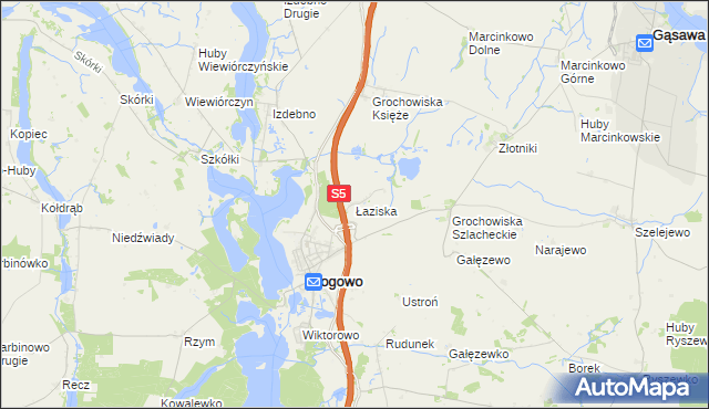 mapa Łaziska gmina Rogowo, Łaziska gmina Rogowo na mapie Targeo