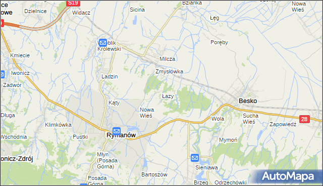 mapa Łazy gmina Rymanów, Łazy gmina Rymanów na mapie Targeo