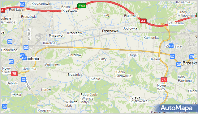 mapa Łazy gmina Rzezawa, Łazy gmina Rzezawa na mapie Targeo
