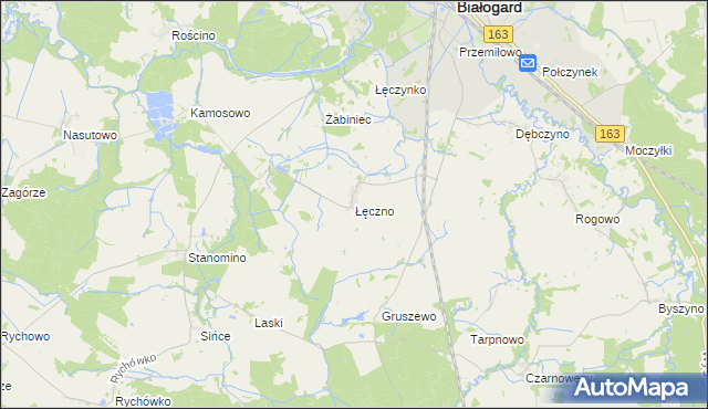 mapa Łęczno gmina Białogard, Łęczno gmina Białogard na mapie Targeo