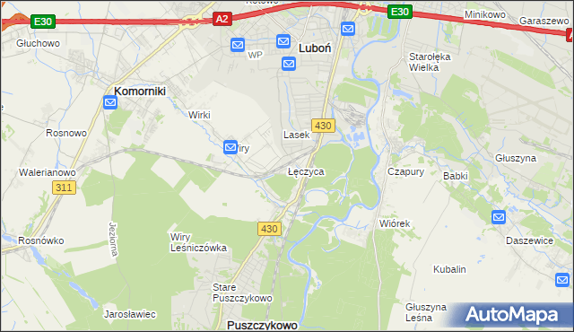 mapa Łęczyca gmina Komorniki, Łęczyca gmina Komorniki na mapie Targeo