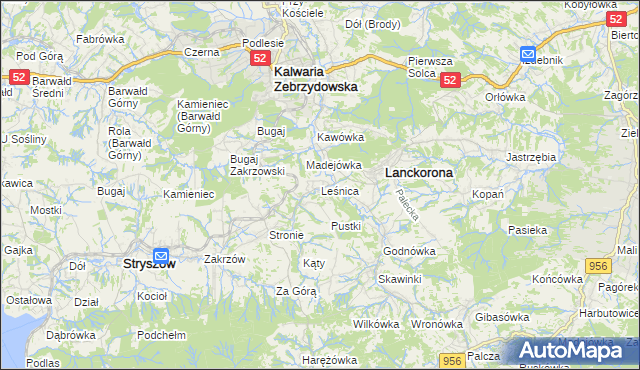mapa Leśnica gmina Stryszów, Leśnica gmina Stryszów na mapie Targeo