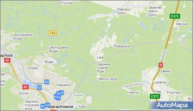 mapa Lipie gmina Brody, Lipie gmina Brody na mapie Targeo