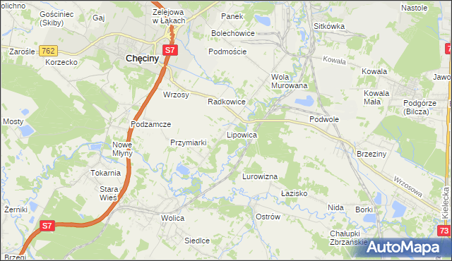 mapa Lipowica gmina Chęciny, Lipowica gmina Chęciny na mapie Targeo