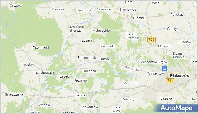mapa Łubno gmina Piekoszów, Łubno gmina Piekoszów na mapie Targeo
