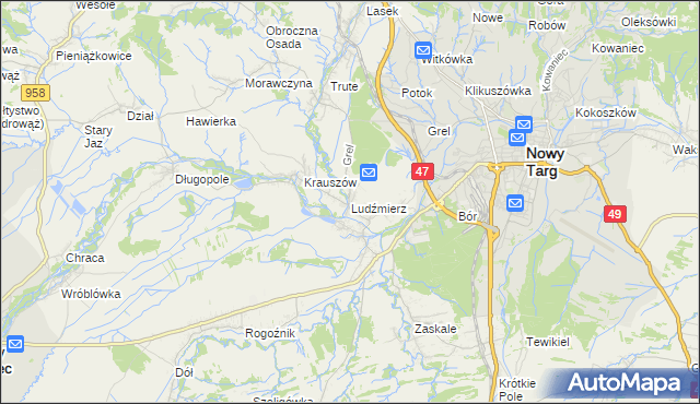 mapa Ludźmierz, Ludźmierz na mapie Targeo