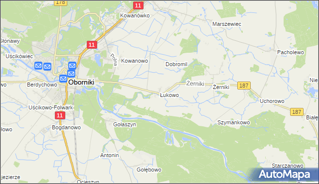 mapa Łukowo gmina Oborniki, Łukowo gmina Oborniki na mapie Targeo