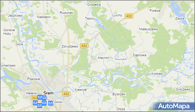 mapa Mechlin gmina Śrem, Mechlin gmina Śrem na mapie Targeo