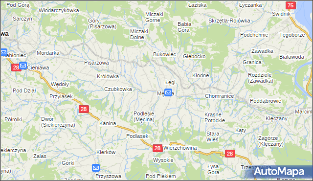 mapa Męcina, Męcina na mapie Targeo