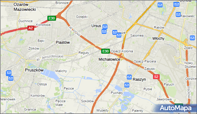 mapa Michałowice powiat pruszkowski, Michałowice powiat pruszkowski na mapie Targeo