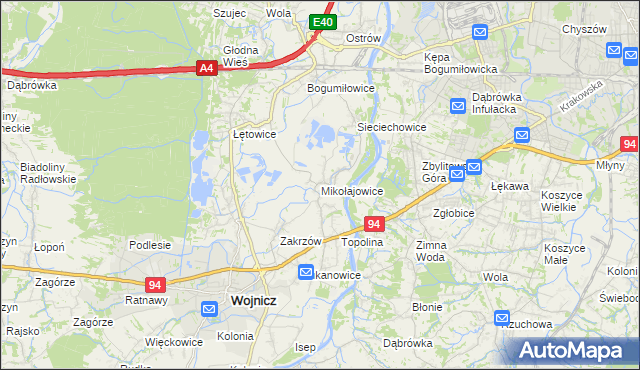 mapa Mikołajowice gmina Wierzchosławice, Mikołajowice gmina Wierzchosławice na mapie Targeo