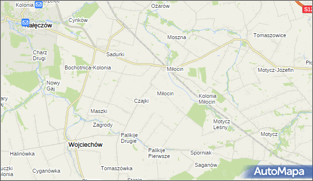 mapa Miłocin gmina Wojciechów, Miłocin gmina Wojciechów na mapie Targeo