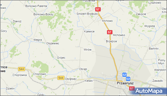 mapa Mirów gmina Przasnysz, Mirów gmina Przasnysz na mapie Targeo