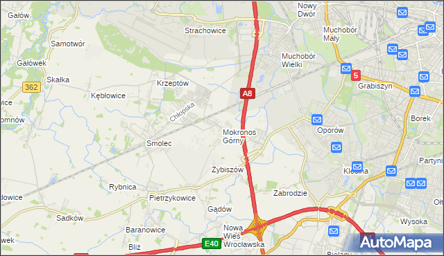 mapa Mokronos Górny, Mokronos Górny na mapie Targeo