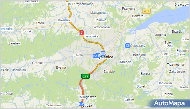 mapa Myślenice, Myślenice na mapie Targeo