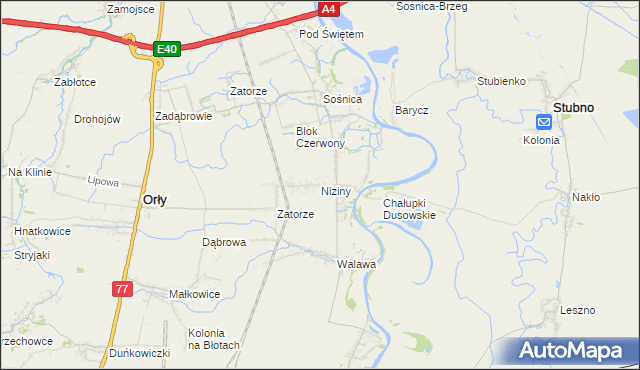 mapa Niziny gmina Orły, Niziny gmina Orły na mapie Targeo