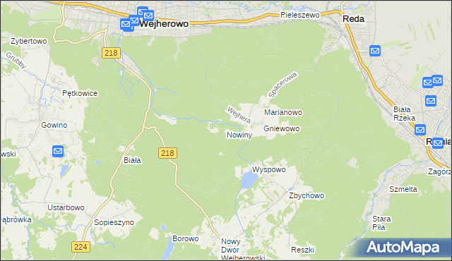 mapa Nowiny gmina Wejherowo, Nowiny gmina Wejherowo na mapie Targeo