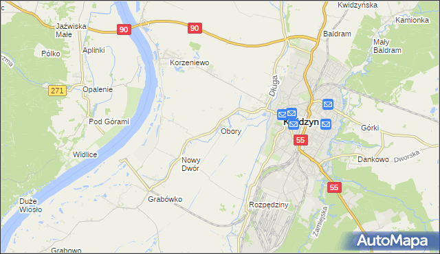 mapa Obory gmina Kwidzyn, Obory gmina Kwidzyn na mapie Targeo