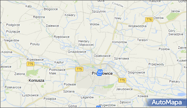 mapa Opatkowice gmina Proszowice, Opatkowice gmina Proszowice na mapie Targeo