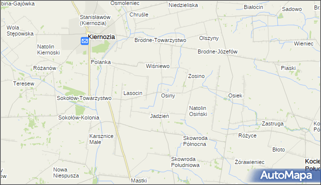 mapa Osiny gmina Kiernozia, Osiny gmina Kiernozia na mapie Targeo
