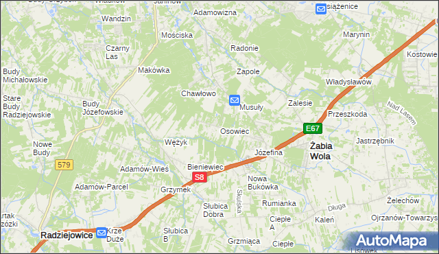 mapa Osowiec gmina Żabia Wola, Osowiec gmina Żabia Wola na mapie Targeo