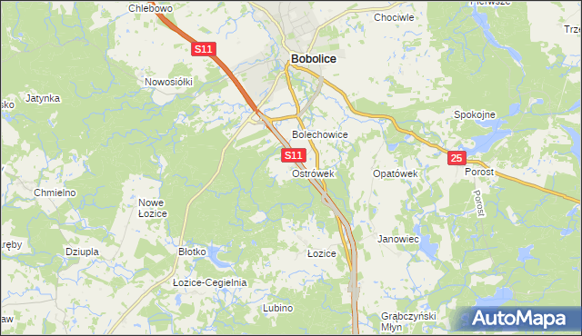 mapa Ostrówek gmina Bobolice, Ostrówek gmina Bobolice na mapie Targeo