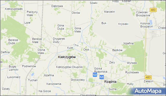 mapa Otok gmina Kiełczygłów, Otok gmina Kiełczygłów na mapie Targeo