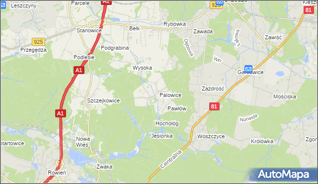 mapa Palowice, Palowice na mapie Targeo