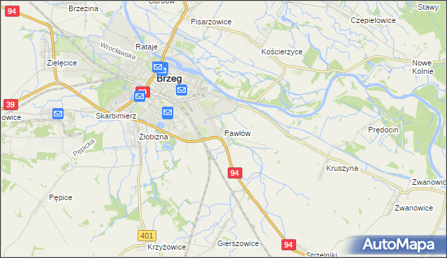 mapa Pawłów gmina Skarbimierz, Pawłów gmina Skarbimierz na mapie Targeo