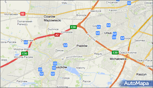 mapa Piastów powiat pruszkowski, Piastów powiat pruszkowski na mapie Targeo