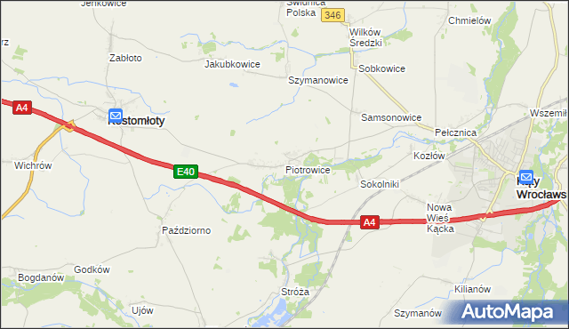 mapa Piotrowice gmina Kostomłoty, Piotrowice gmina Kostomłoty na mapie Targeo