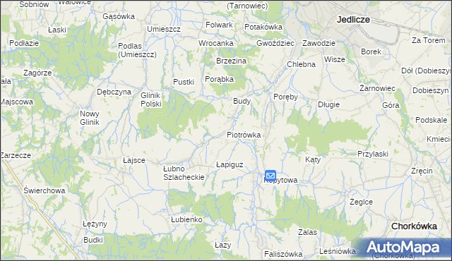 mapa Piotrówka gmina Jedlicze, Piotrówka gmina Jedlicze na mapie Targeo